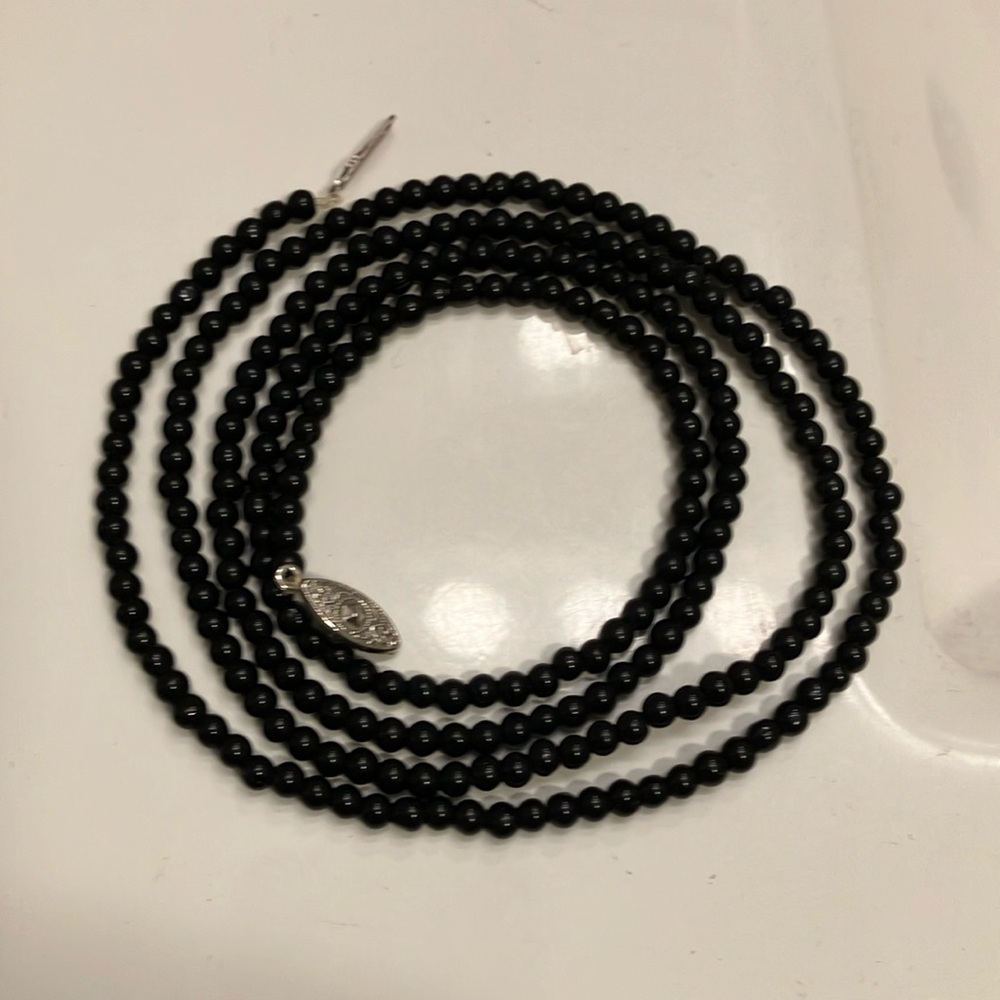 Perfectly symmetrical round black onyx beads, 36” long chain necklace.